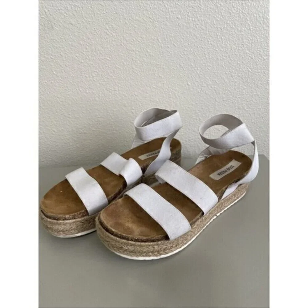 Steve Madden Kimmie Sandals Women 10 White Platform Espadrille Elastic‎ Straps